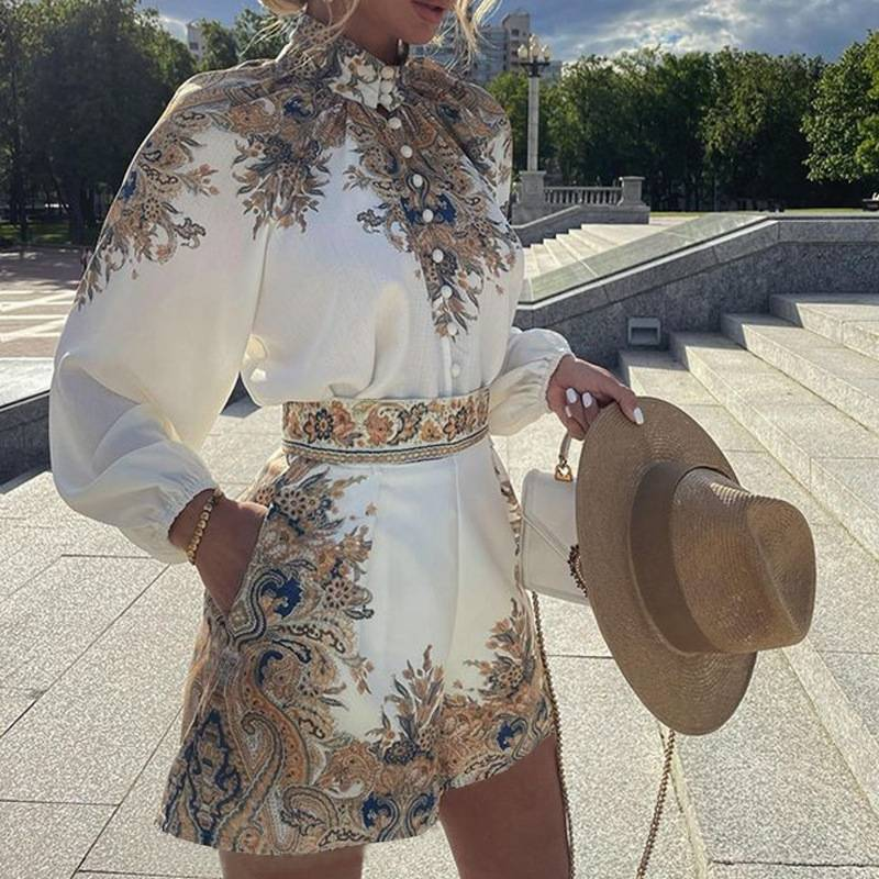 Ženski elegantni komplet od dva dijela s retro printom za jesen i zimu 2024._voghion.com