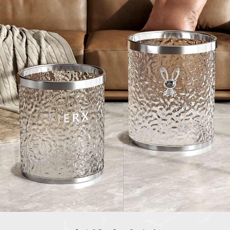 Poubelle élégante en forme de vague transparente pour salon, chambre, cuisine, salle de bain, petite poubelle moderne translucide avec couvercle_voghion.com
