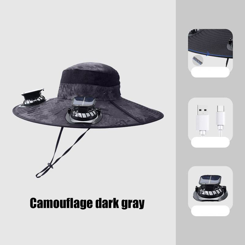 Cappello rinfrescante ad energia solare con tesa larga - Cappello solare ricaricabile per uomo, impermeabile e con ventola silenziosa per escursionismo, pesca e avventure all'aria aperta_voghion.com