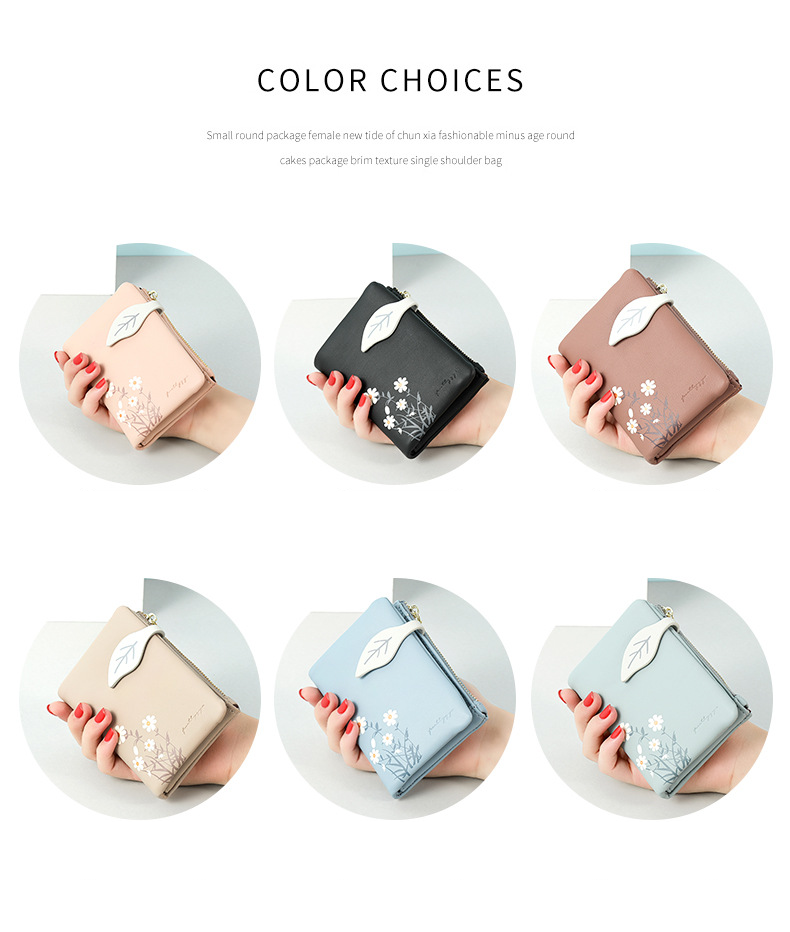 Wallet Card Cases Women's Short Creative Soft Leather Texture Small Wallet Multiple Card Slots Small Daisy Print Coin Purse_voghion.com