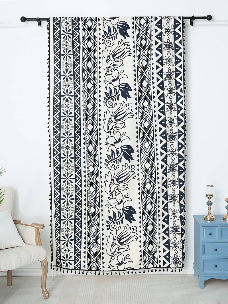 Gordijnen met zwarte cirkelprint, transparante polyester gordijnen met geometrische patronen en appelbloesempatronen, moderne lichtfilterende raamdecoratie_voghion.com