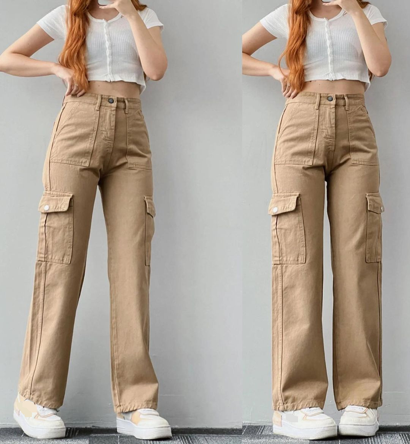 Women's Clothing Versatile Casual Pants Mid-waist Three-dimensional Pocket Trousers Waist Overalls_voghion.com