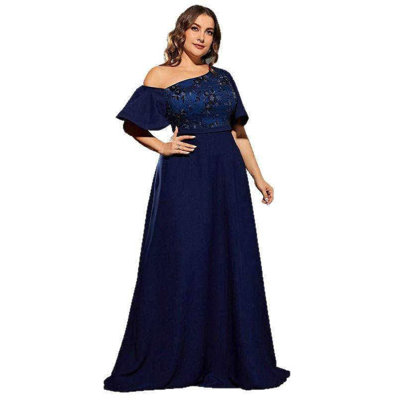 Elegantes Abendkleid in Übergröße für Damen – Einschultriges Abendkleid für besondere Anlässe, Empfänge, Bankette und Feiern_voghion.com