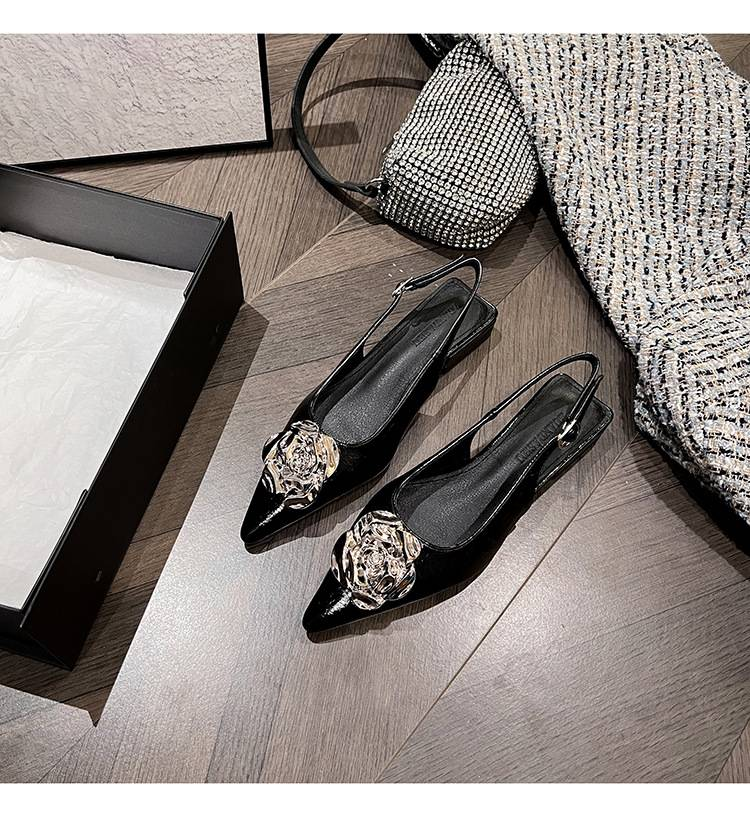 Damenschuhe – Französische flache Schuhe mit spitzer Spitze – Slipper mit 2,5 cm hohem Blockabsatz (2 Farben)_voghion.com