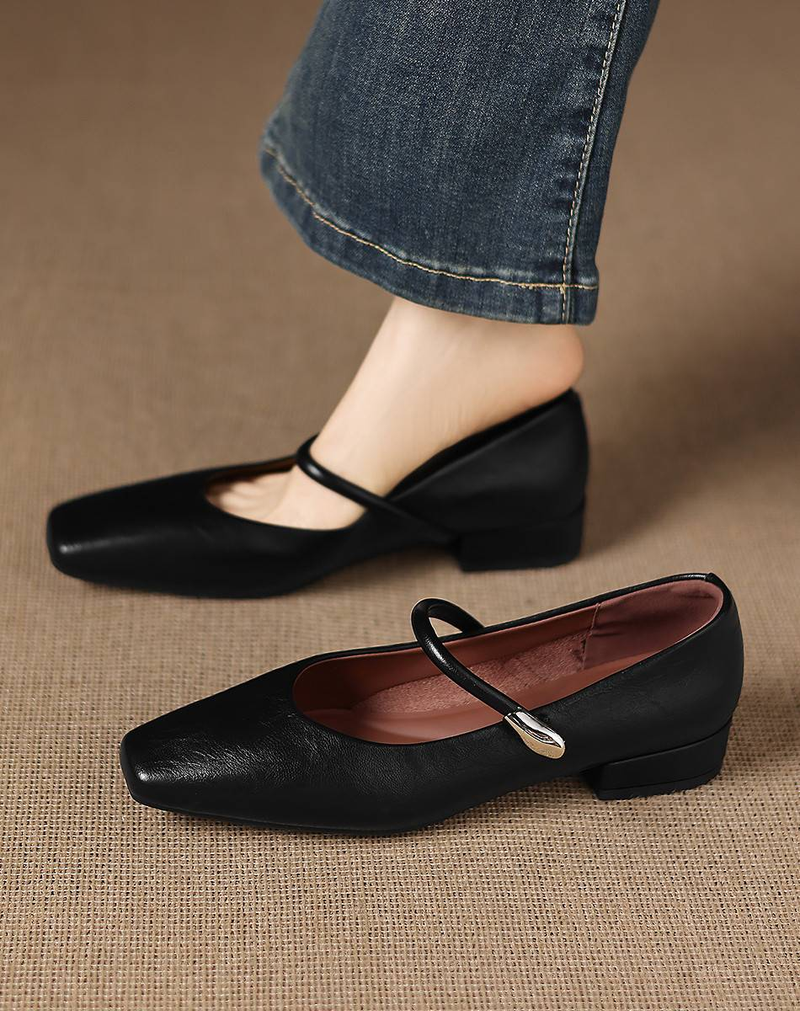 Cameido French Vintage Square Toe Versatile Shallow Square Heel Shoes For Women, 2025 Autumn Mary Jane Style With Ankle Strap_voghion.com