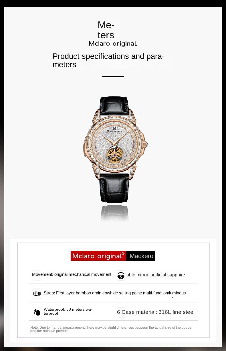 Mechanische Uhr „Eye Of Power“ von McLaro: Diamantbesetztes Goldgehäuse, silbernes Zifferblatt und Kalbslederarmband für Business oder Freizeit_voghion.com