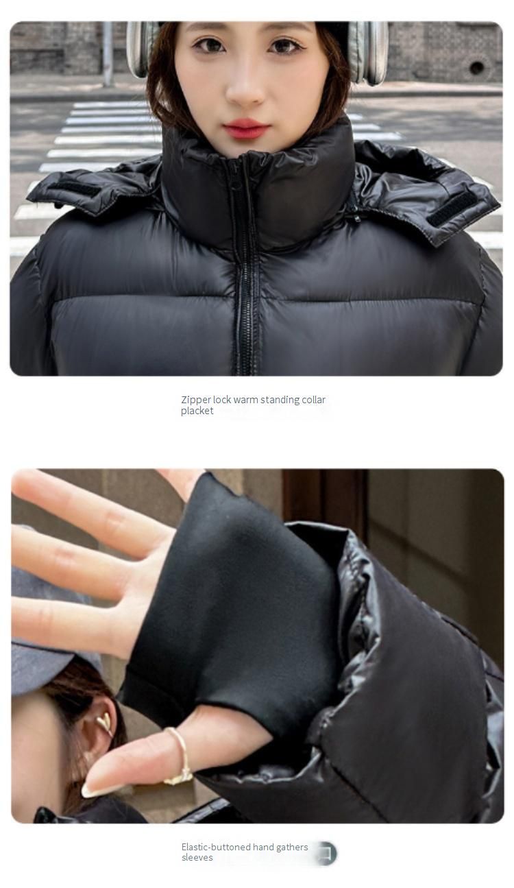 Piumino nero e oro – Cappotto corto oversize con cappuccio staccabile per donna (M-3XL)_voghion.com