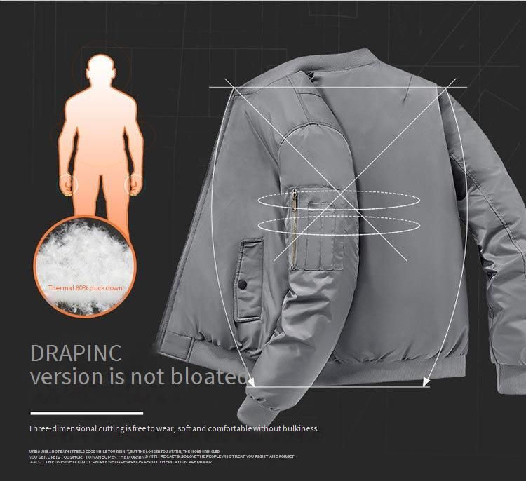 Men's Winter Bomber Jacket With Duck Down Filling, MA1 Flight Jacket Style, Slim Fit, Lightweight Warm Coat For Casual Wear (Green, Black, Gray)_voghion.com