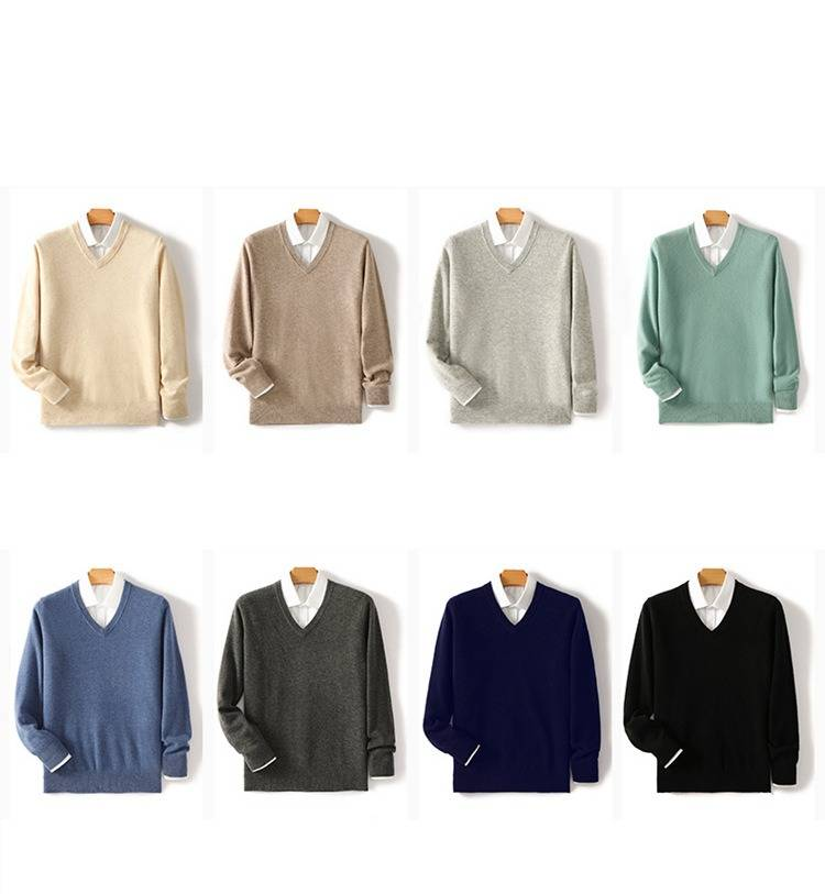 Men's 100% Wool Sweater V-Neck Comfortable Business Casual Pullover Knitwear Soft Breathable Loose Fit Winter Warm Tops_voghion.com