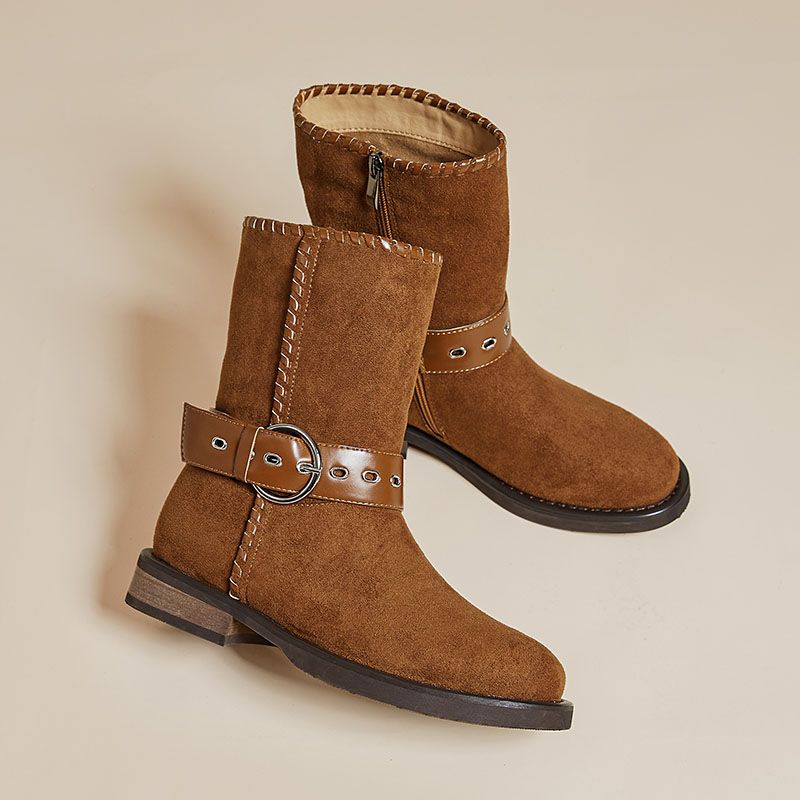 Korean Style Minimalist Retro Mid Top Boots, With A Low-key And High-end Feel, Comfortable To Wear For A Long Time Without Rubbing Your Feet_voghion.com