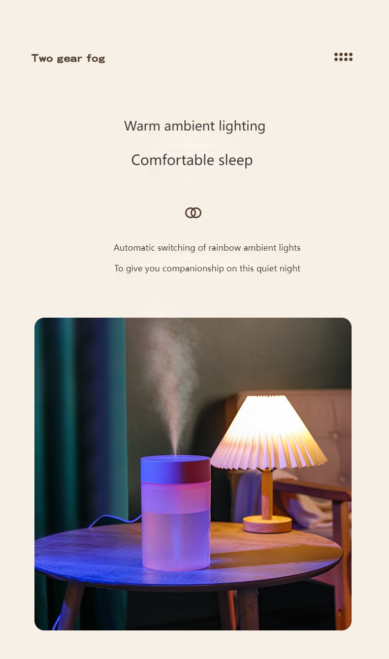 1.6L Color-Changing LED Humidifier – Dual Mist, USB-Powered, Auto Shut-Off, Ultra-Quiet (<36dB) For Home/Car/Office (White & Pink)_voghion.com