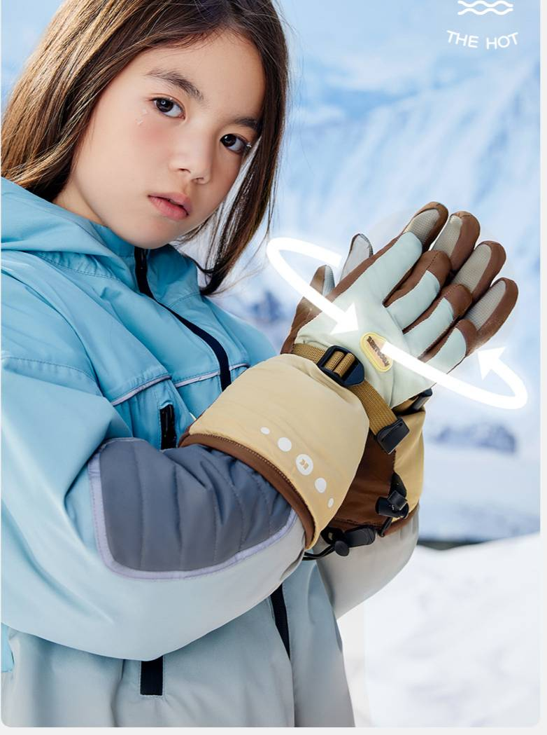 Gants d'hiver imperméables et chauds pour enfants (garçons et filles) - Moufles de ski imperméables pour les 3-12 ans (bleu foncé, rose coucher de soleil)_voghion.com