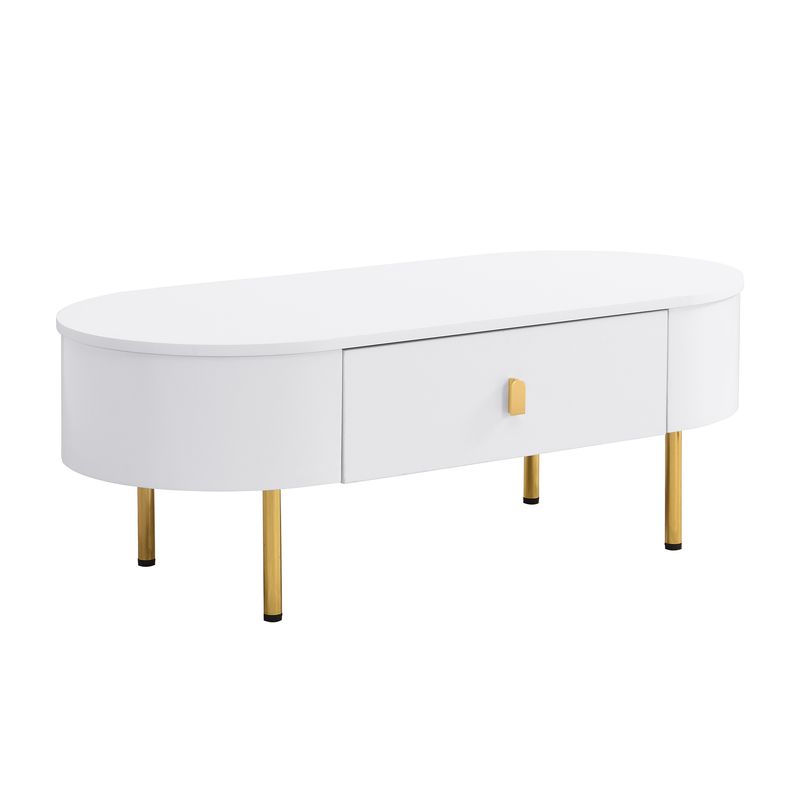 Table basse à deux tiroirs, poignées et pieds dorés, coins arrondis_voghion.com