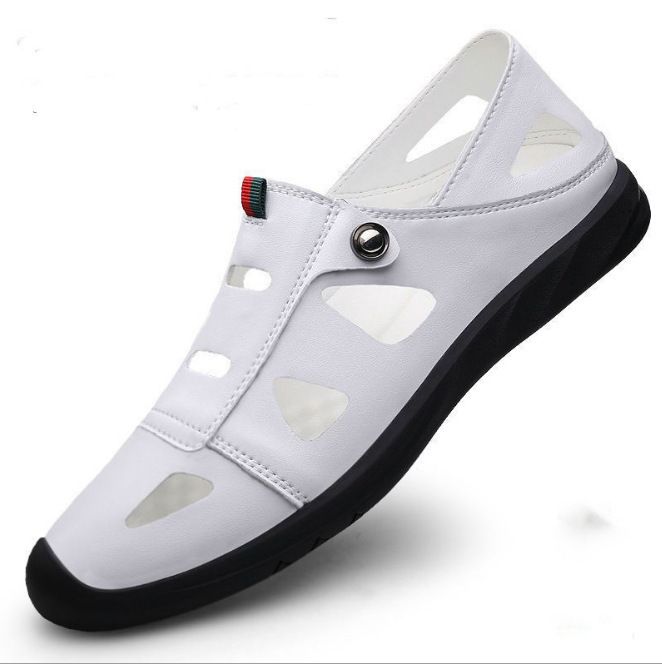Neue Lederschuhe, atmungsaktive, trendige Knöchelsandalen für Herren, perforierte Business-Casual-Schuhe für Herren_voghion.com
