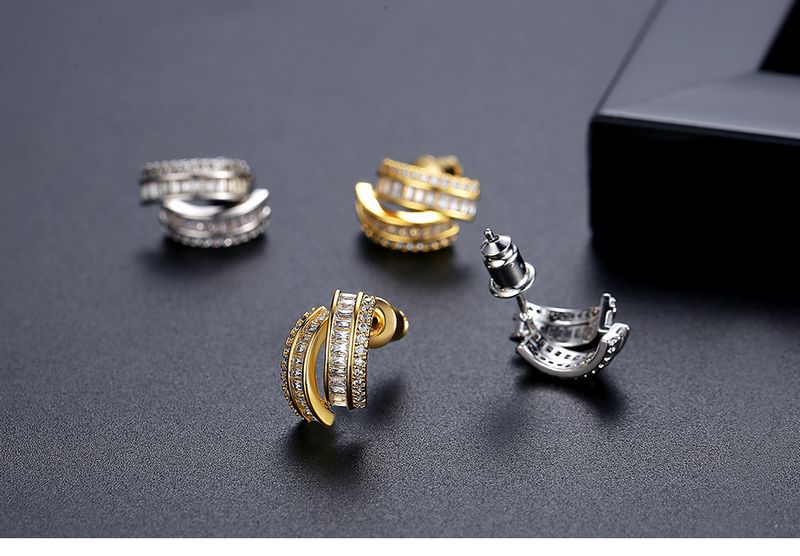 Damenschmuck, Vintage-Ohrstecker mit zweilagigen geometrischen Strasssteinen – elegantes U-förmiges Design für den täglichen Gebrauch, leichte Luxus-Ohrringe, Geschenke_voghion.com