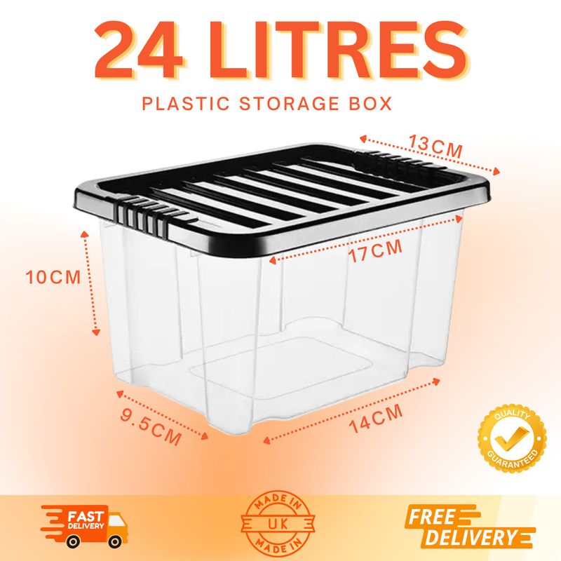 Clear Plastic Storage Boxes With Lids Box Home Office Kitchen Stackable UK Made_voghion.com