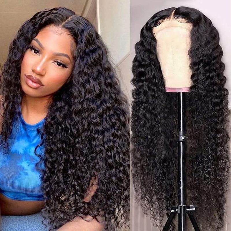 wig fashion middle parted long curly hair African small curly front lace 13*4 T shaped front lace wig female_voghion.com