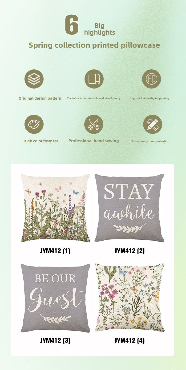 New Spring Floral Linen Printed Letter Sofa Cushion Cover Home Pillowcase_voghion.com