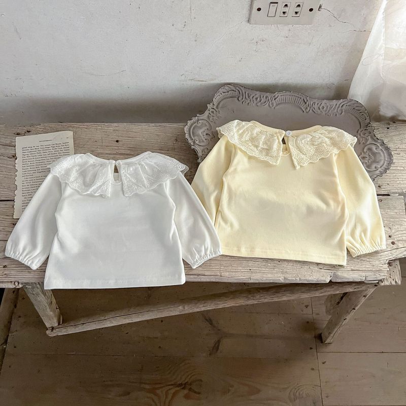 Abbigliamento per bambini Camicia per bambina in cotone ad alta elasticità con base in pizzo e top in morbida pelle per bambini_voghion.com