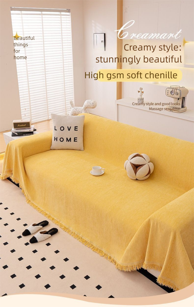 Puxu Chenille Sofa Throw All-Season Thickened One-Piece High-End Solid Color Full Cover Set_voghion.com