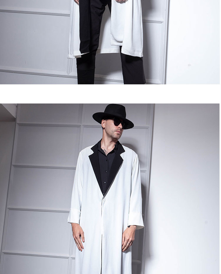 Man's clothing Trench coat men's long spring and autumn thin personality hip hop dark tie thin coat black top_voghion.com
