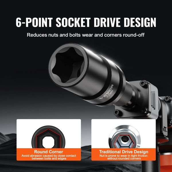 Impact Sockets Set 8pcs 6-Point 1' Drive Bit Ratchet Tool Kit Case_voghion.com