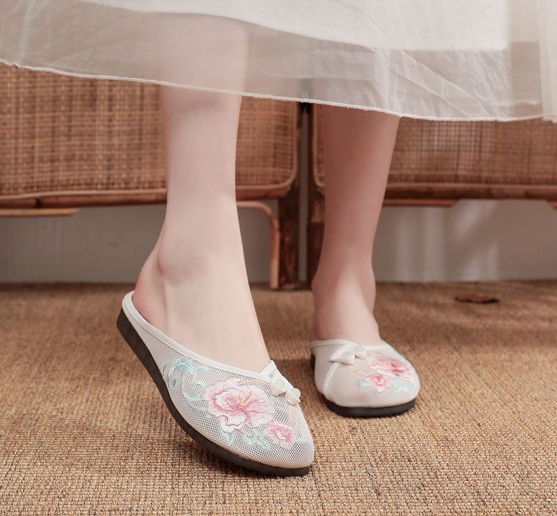 Solette in rete di lino, pantofole piatte ricamate, scarpe da donna 2025, sandali_voghion.com