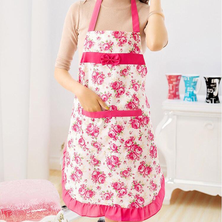 Grembiule da cucina alla moda con scollo all'americana, stile coreano, per uso domestico, stile primaverile ed estivo, in pizzo rosa._voghion.com
