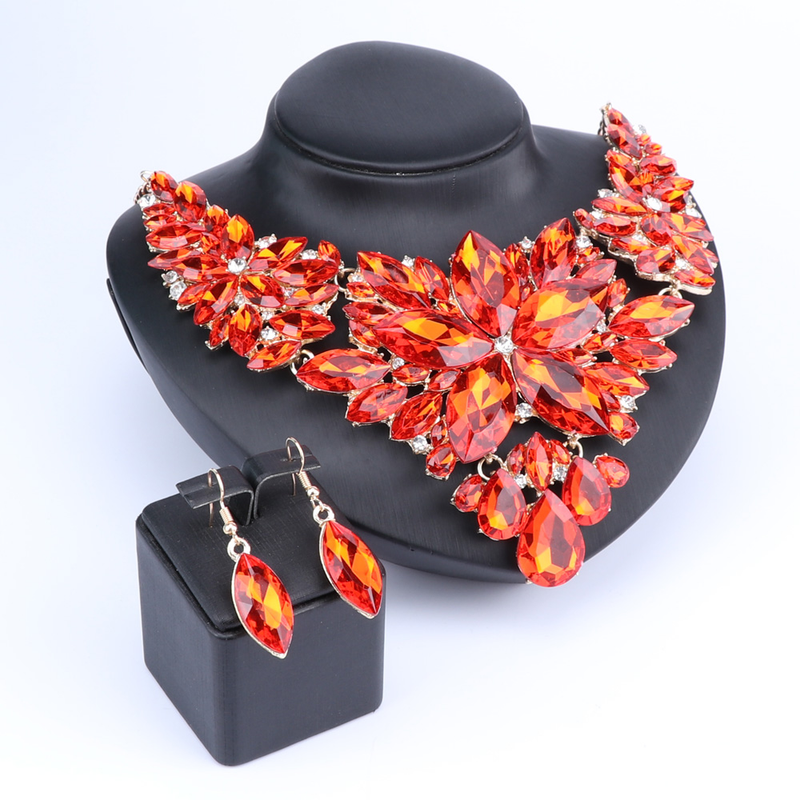 Kristall-Choker-Statement-Halskette, Ohrring-Schmuckset, Strass-Hochzeitsgeschenk, Frauen, Bräute, Abschlussball, Party_voghion.com