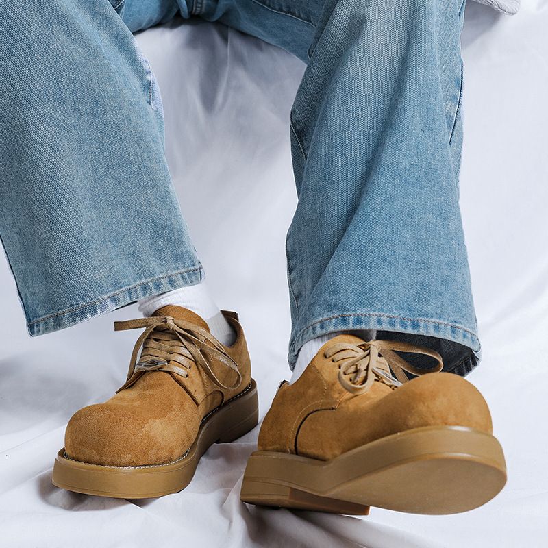 Derby-Schuhe mit rundem Kopf für Herren, dicke Sohle, erhöhte Freizeitschuhe mit großem Kopf, niedriges Oberteil, Werkzeug-Herrenschuhe_voghion.com