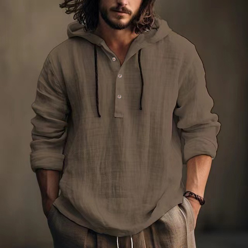 Felpa con cappuccio da uomo in cotone e lino, primavera e autunno, a maniche lunghe, casual, abbigliamento quotidiano_voghion.com