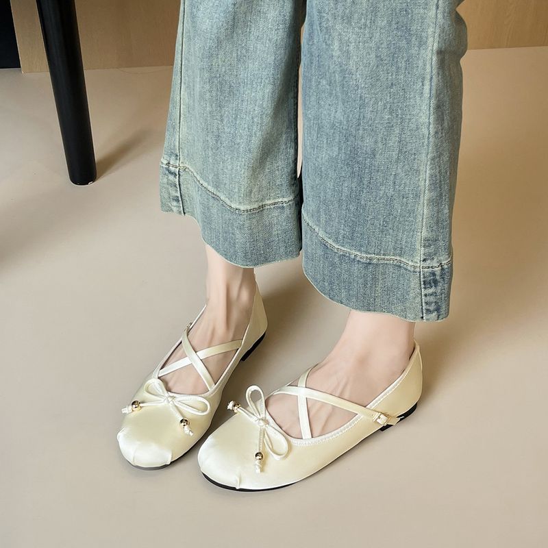 Französische Mary Jane Schuhe, Ballettschuhe mit gekreuzten Riemen und Rock, schöne flache Schuhe für Damen_voghion.com