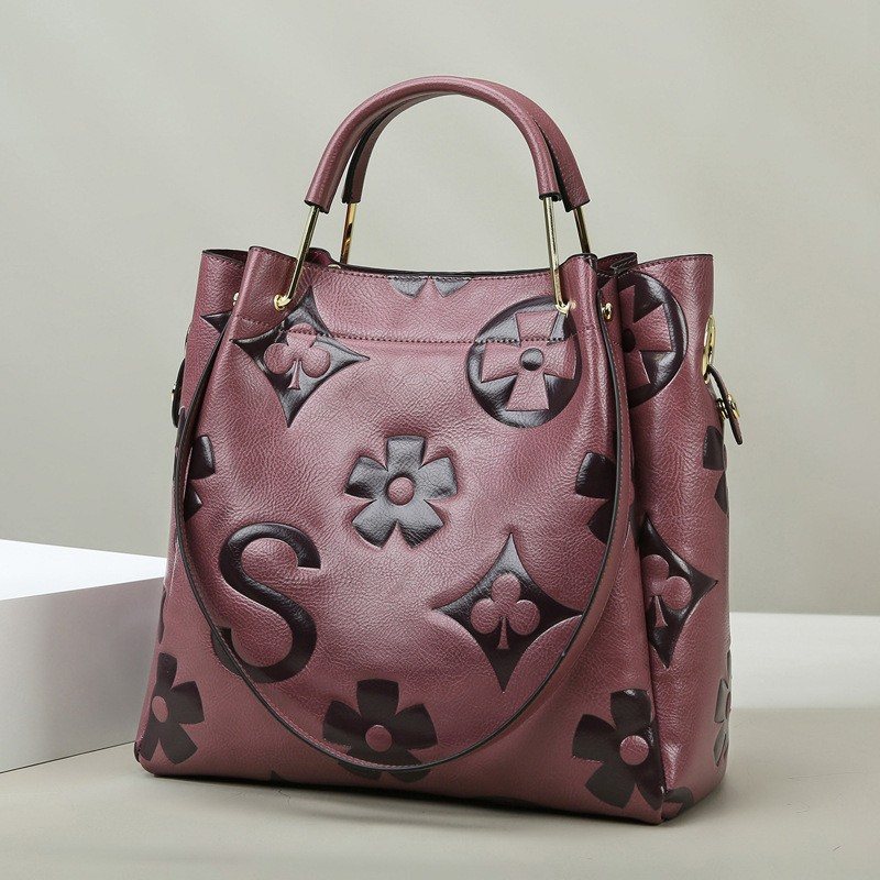 Borsa da donna in rilievo Borsa a secchiello diagonale retrò europea e americana di grande capacità_voghion.com