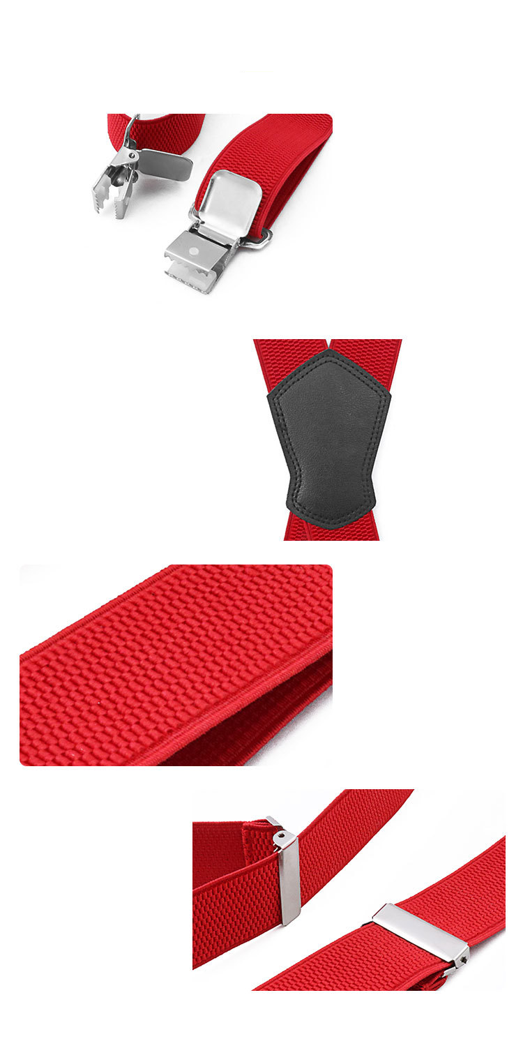 Unisex Men's Workwear Corn Grain Square Clip Cross Suspenders 3.8cm Plastic Buckle Large Clip Red X-type Suspenders_voghion.com