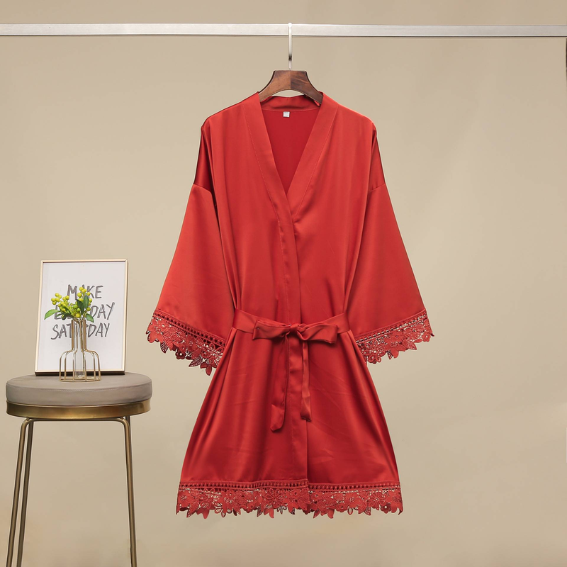 Women's Sleepwears Bridesmaids Nightgowns Matte Satin Lace Nightgowns_voghion.com