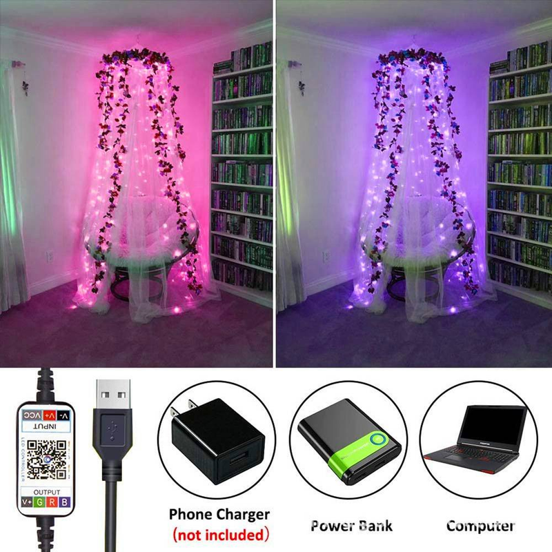 USB Bluetooth Fairy Lights With APP Control, 5V RGB LED Copper Wire String Lights For Christmas, Party, Home Decoration (Waterproof, 10 LED/m)_voghion.com