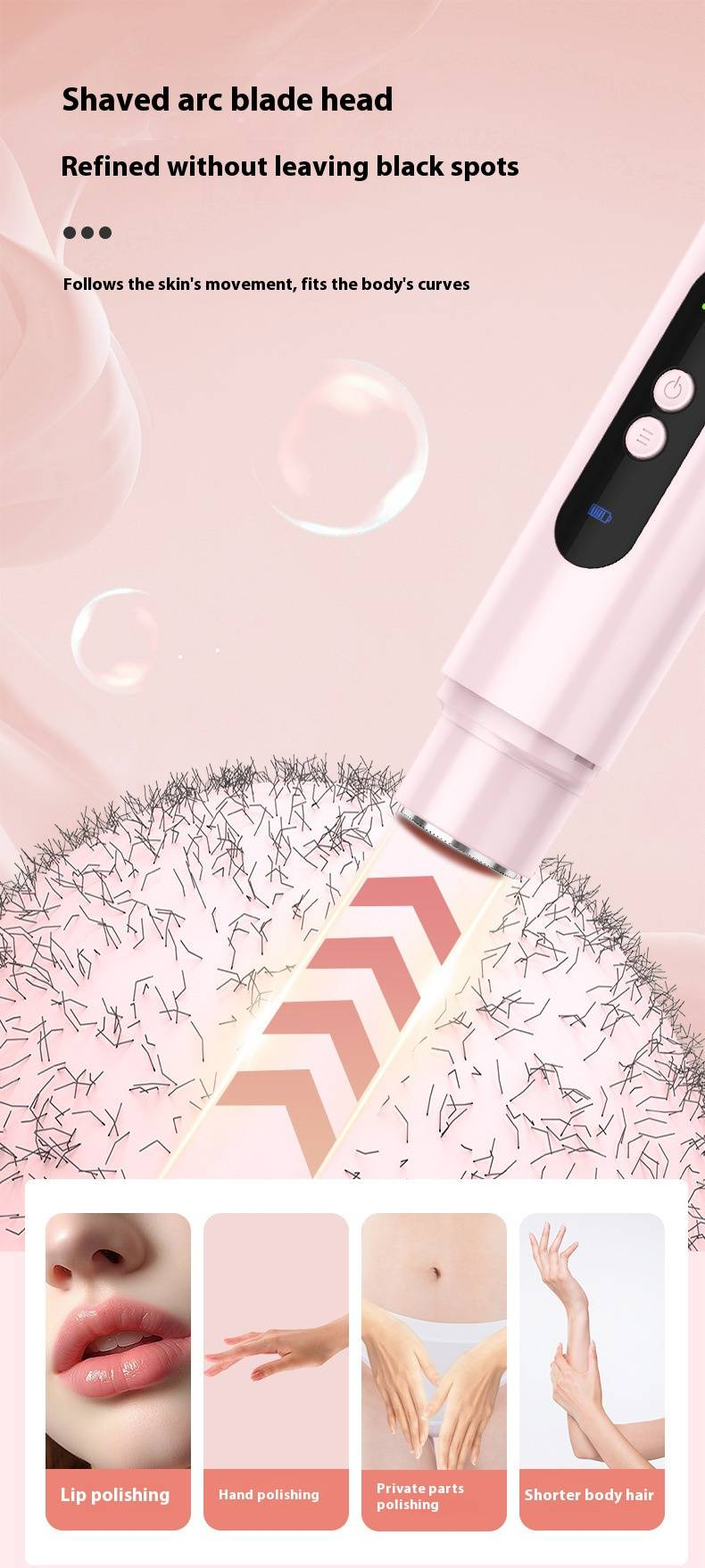 Professional Women's Electric Hair Trimmer For Bikini & Body, Portable USB Rechargeable Shaver With Dual Blades, Pink_voghion.com