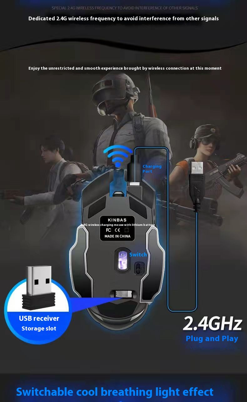 Mouse sem fio para jogos – 1600 DPI, 6 botões, 2.4G+Bluetooth, rolagem de 4 direções, iluminação RGB (preto/cinza/branco/rosa/preto Starlight)_voghion.com
