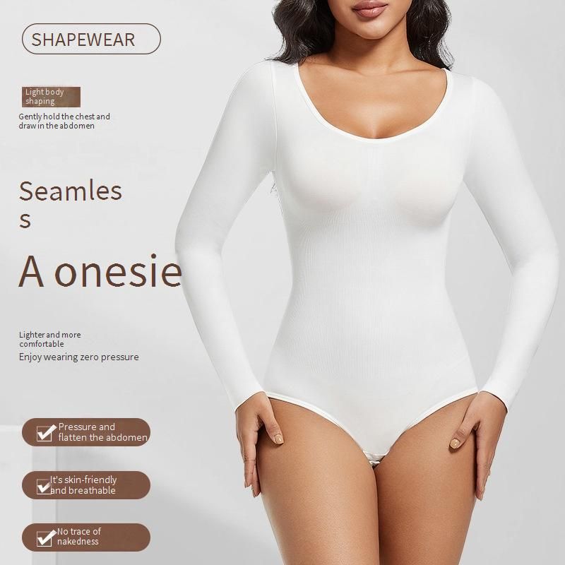 Naadloze shapewear bodysuit voor vrouwen - afslankende lingerie met lange mouwen en verstelbare bandjes, plus size_voghion.com