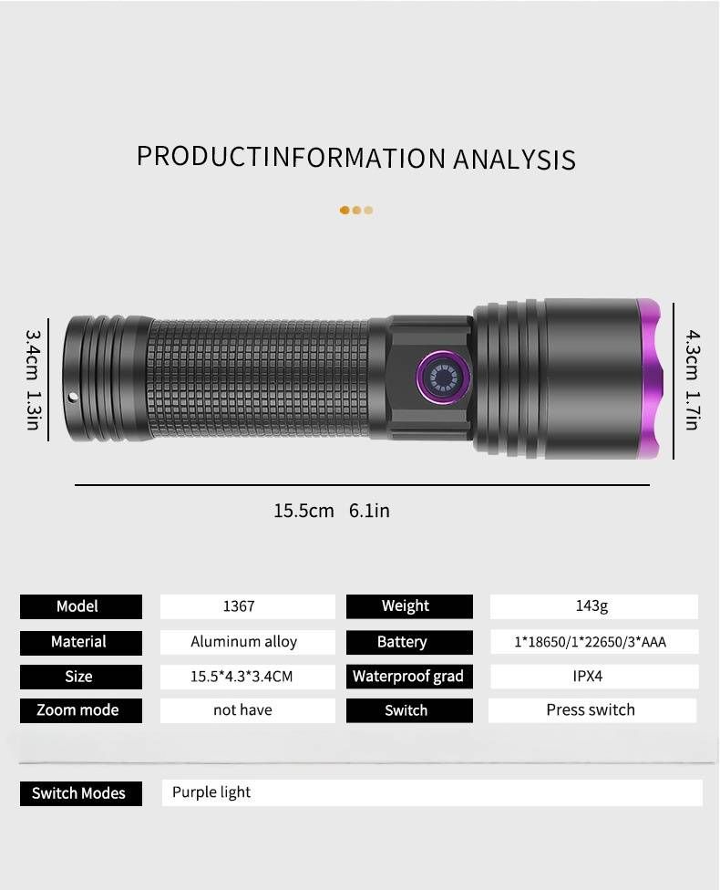 UV365 Blacklight Flashlight – 10W High-Power LED For Pet Stain Detection, Counterfeit Money & Security Checks (26650/18650 Battery Options)_voghion.com