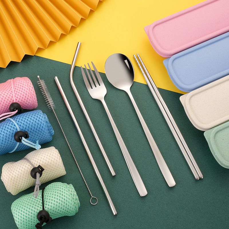 Set di stoviglie occidentali portatili e creative in acciaio inossidabile, con coltello, forchetta, cucchiaio e cannuccia, regalo combinato_voghion.com