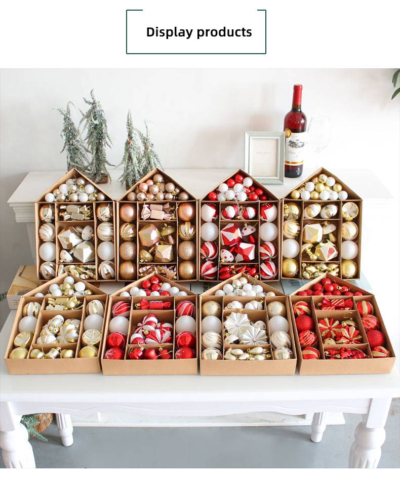 Set di ornamenti natalizi metallici di lusso - Decorazioni con palline glitterate infrangibili, scatola regalo premium con griglia 7x7, elegante decorazione da appendere all'albero_voghion.com