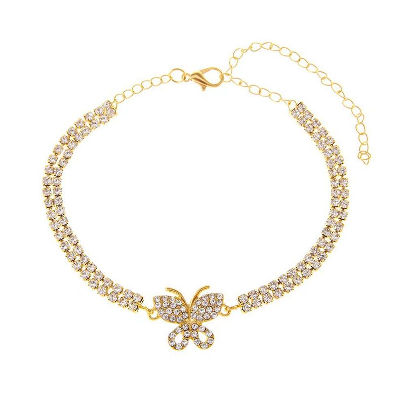 Unique Creative Butterfly Beach Jewelry For Women Ins Simple Double Row Inlaid Anklet Wholesale_voghion.com
