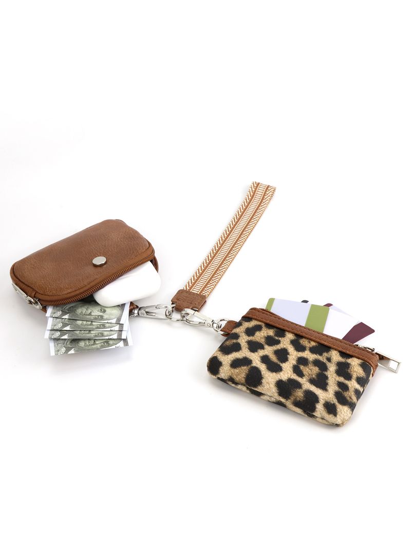 Damen Mini Zipper Wristlet Keychain Portemonnaie Duebel Pocket Wristlet Portable Portemonnaie Coin Portemonnaie Mini Women Coin Bag_voghion.com