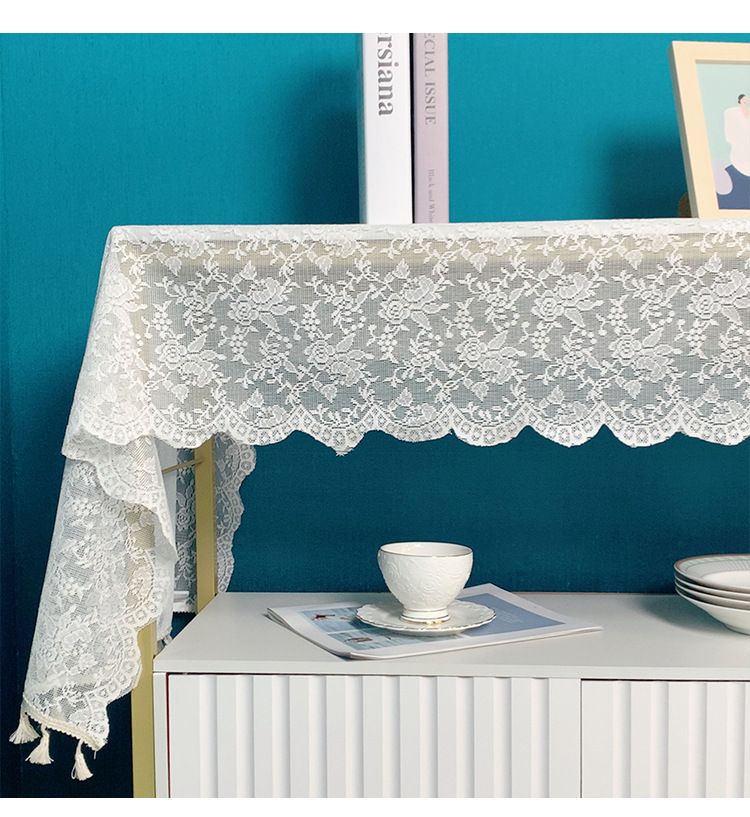 Elegant Lace Table Runner & Furniture Cover – Non-Slip, Dust-Proof – Modern Boho Home Decor (60×60 To 60×300cm, White/Beige)_voghion.com