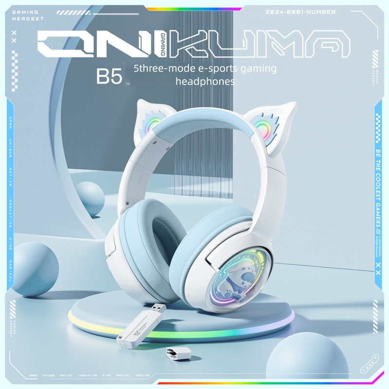 Bluetooth Headet Over-Ear Headphone 2.4g Wired Tri-Mode Wirele Cat Ear Deign For Girl High Aethetic Gaming_voghion.com
