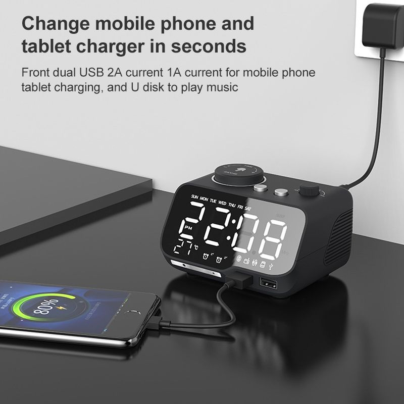 Haut-parleur Bluetooth sans fil M9, réveil de bureau multifonctionnel, prise en charge de la carte TF, du disque U et de la prise AUX UK (noir)_voghion.com