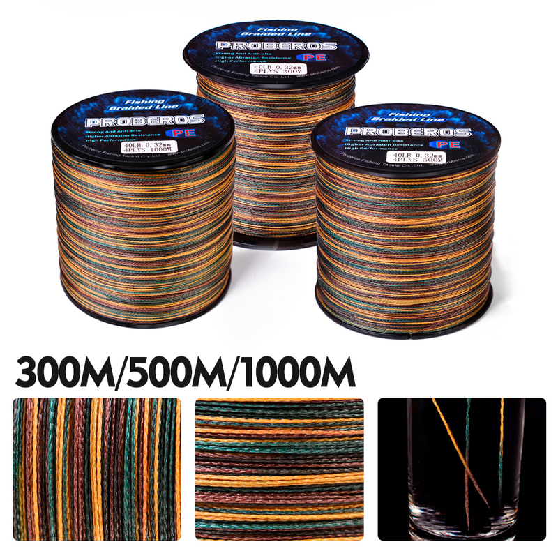 Lenza da pesca PROBEROS a 4 e 8 fili, 300 m, 500 m, 1000 m, intrecciata in PE, 10 lb, 100 lb, multifilamento, liscia per pesci persici_voghion.com