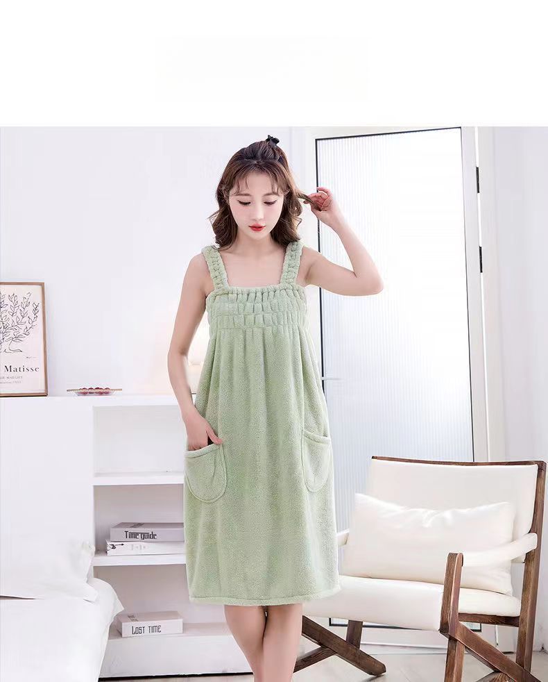 for Women, Home Use, Strap Skirt, Dormitory Wearable Bathrobe, More Absorbent Than Pure Cotton, Lazy Hair Drying Cap,_voghion.com