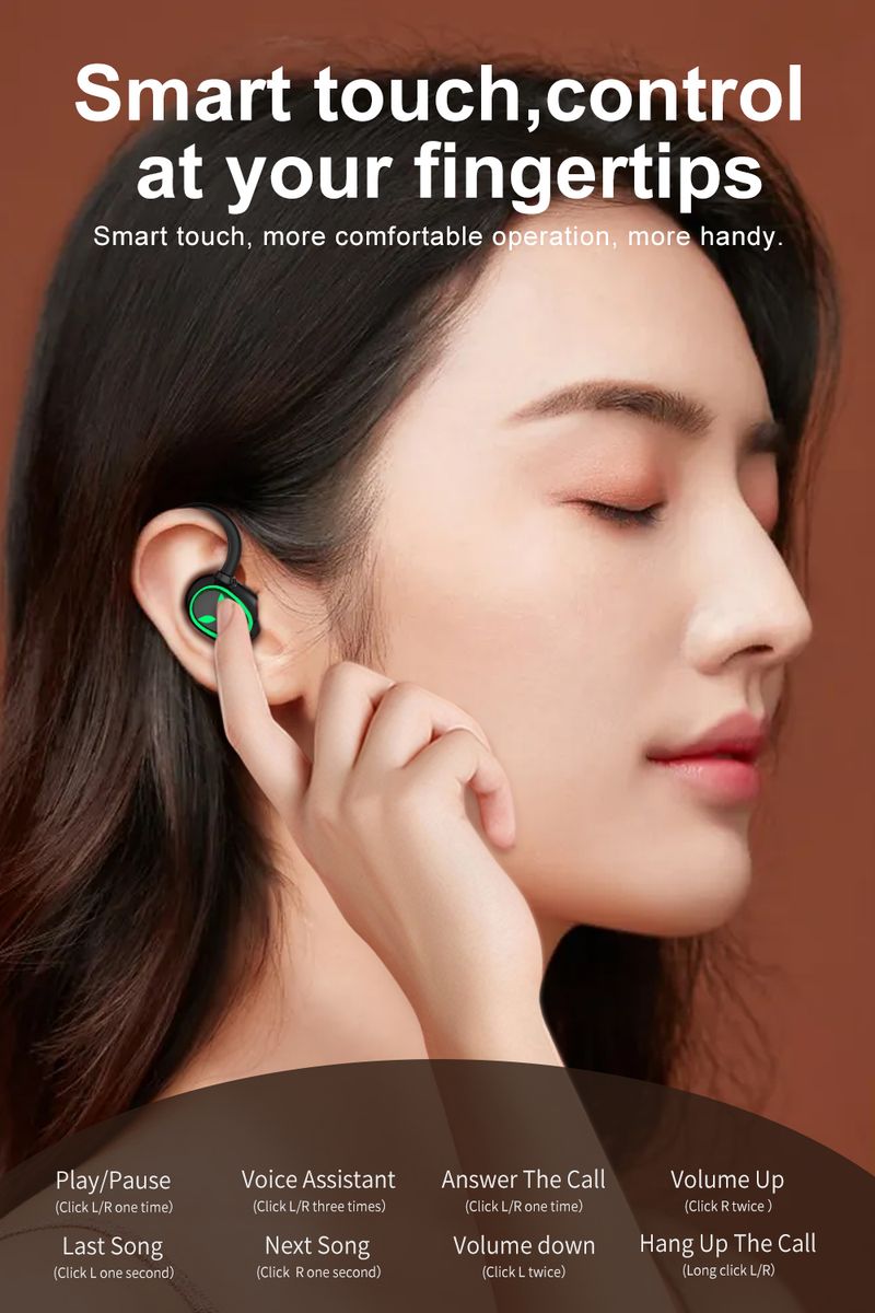 Bluetooth 5.3 Headphones Sport Wireless Earphones In Ear Noise Cancelling , Over Earhooks Ear Buds IPX5 Waterproof Deep Bass Headset For Running Gym_voghion.com